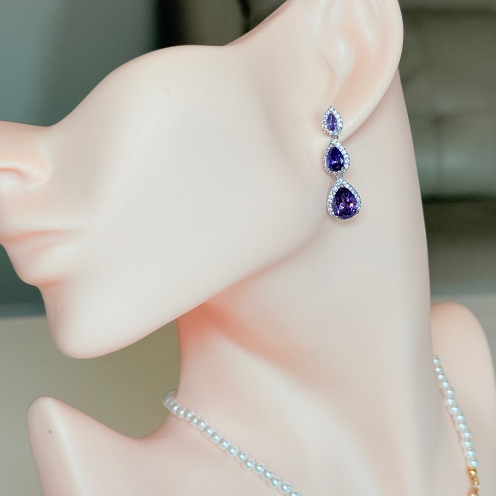 ⚜️ Elegant Purple Teardrop Drop Earrings - Women Jewelry - Picture 1 of 14